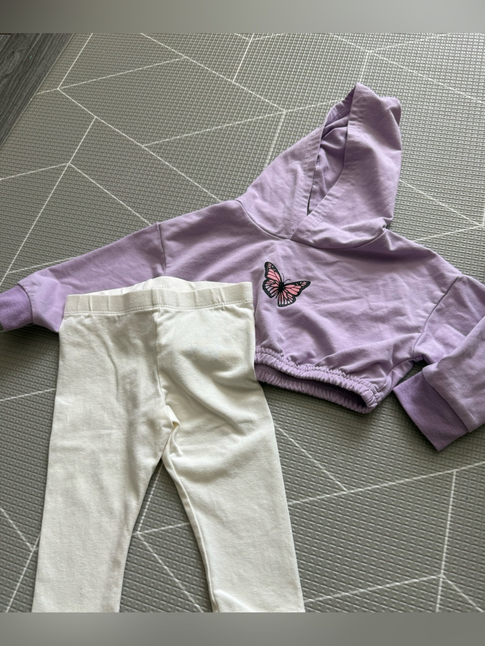 Mixed brand|Baby girl/toddler set,Lilac Butterfly cropped Hoodie & white Legging